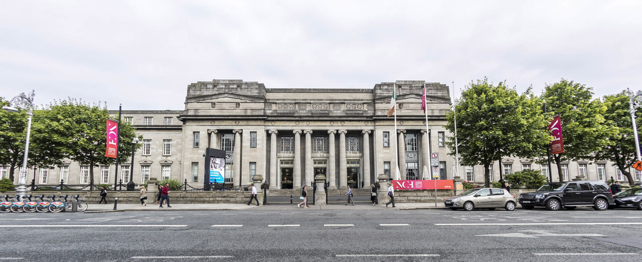 Wide shot of National Concert Hall building taken from across the street